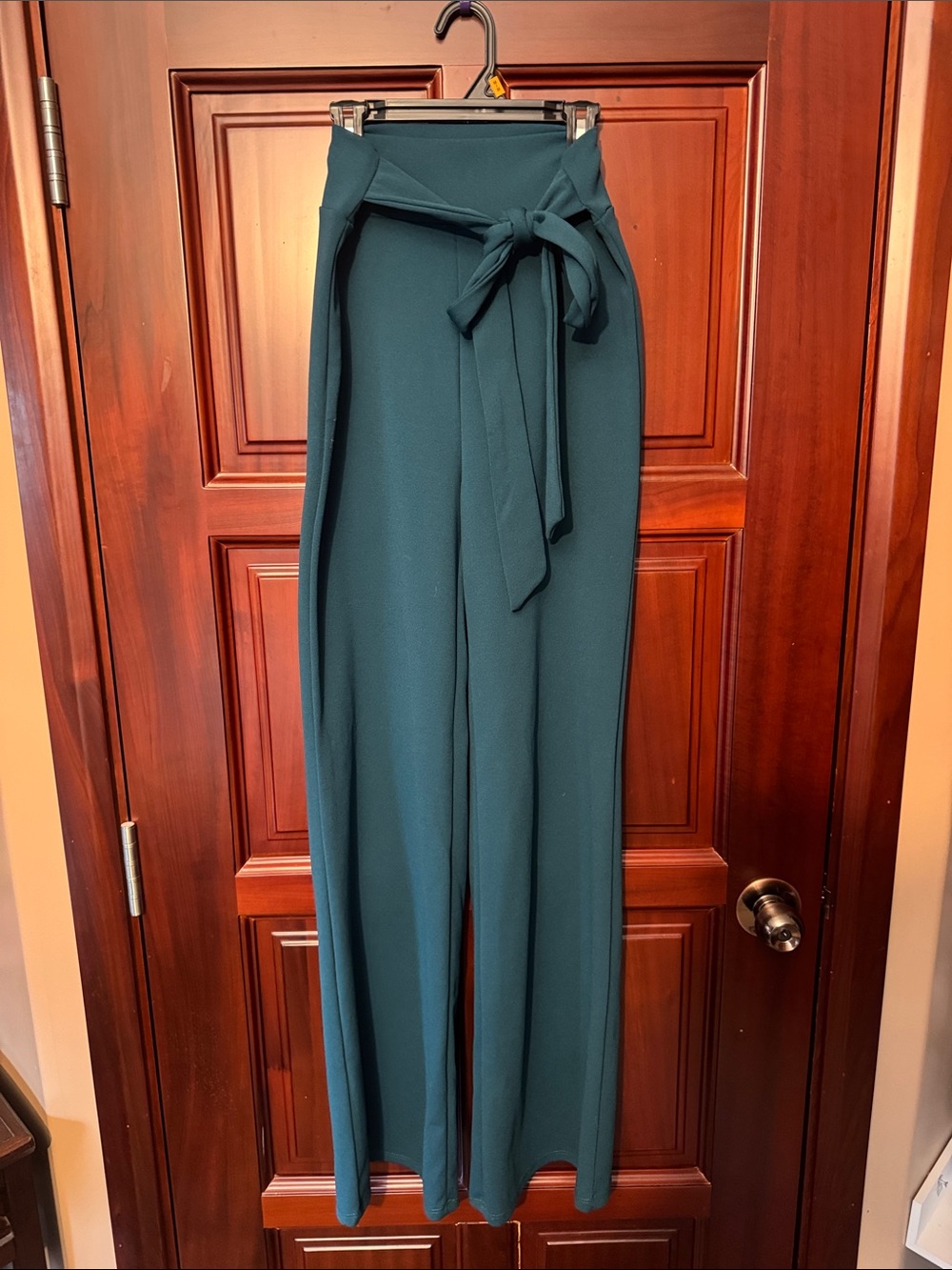 Windsor Teal High-Waist Wide-Leg Pants with Self Tie Belt